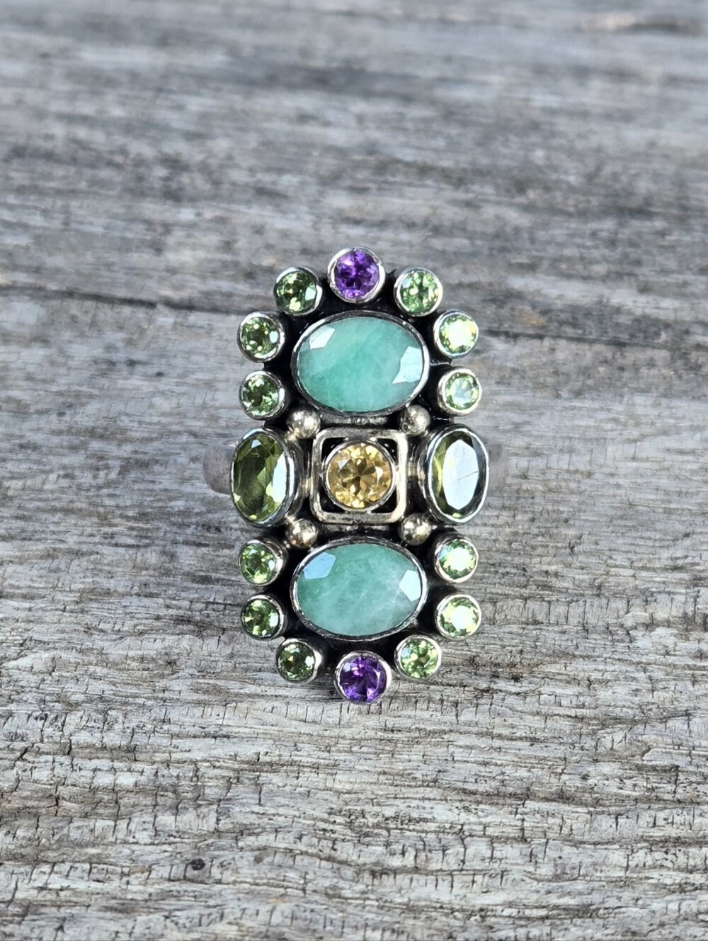Nicky Butler 925 Sterling Silver Designer Emerald Amethyst Peridot Citrine Ring